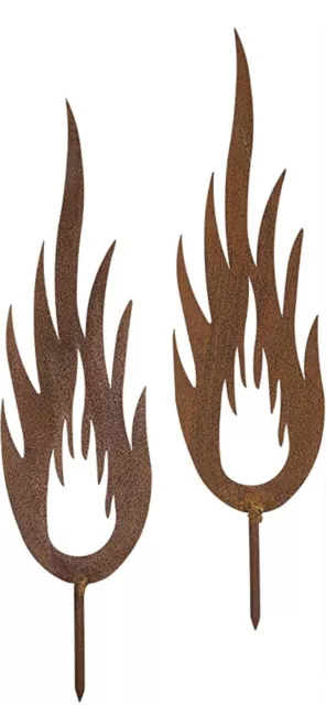 Rostflamme Edelrost Flamme Rost mit Pick Metall Gartendekoration 46/ 36 cm NEU