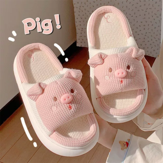 Cartoon Cute Anime Women Slippers Linen Pig Slippers Indoor Home Sandals Fun
