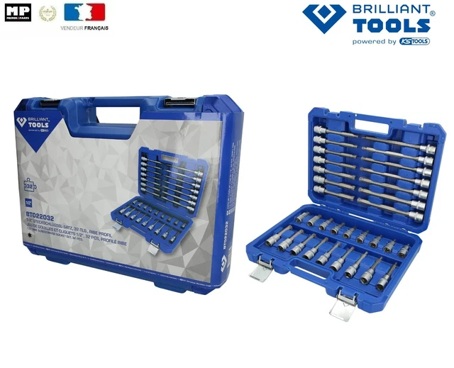 Jeu De 9 Douilles Longues RIBE 1/2 Pouce KS TOOLS, M5 à M14 - Chrome Vanadium - Neuf Sous étui Métal