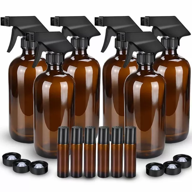 5/10/20 X Amber Glass Essential Oil Roller Spray Bottles Mist Sprayer Containers 3