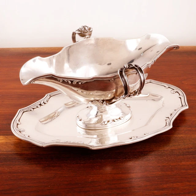 Superb Lagriffoul & Laval French 950 Silver Sauceboat & Underplate No Monogram