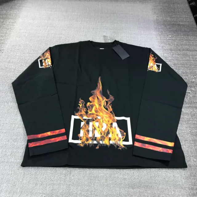Hood By Air Shirt Mens Extra Large Ablaze Box Logo Flames Hockey Stripe HBA