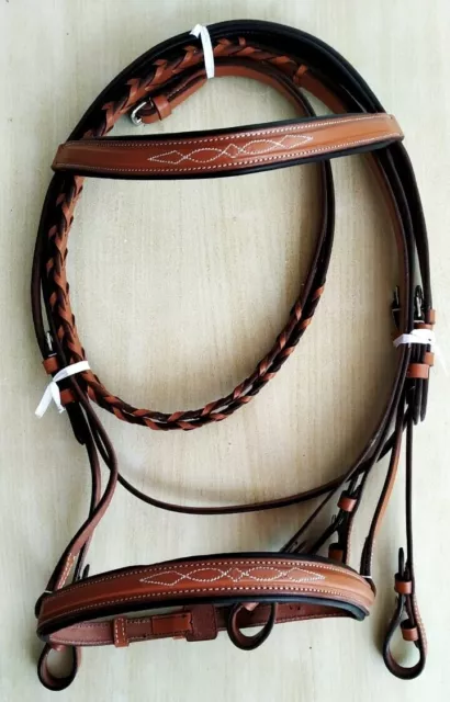 RSI Leather Headstall BRIDLE in Designer Stitch Matching Reins Horse tack Tan