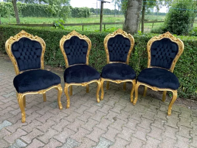 French Louis XVI dining chairs in gold beech and black velvet-set of 4