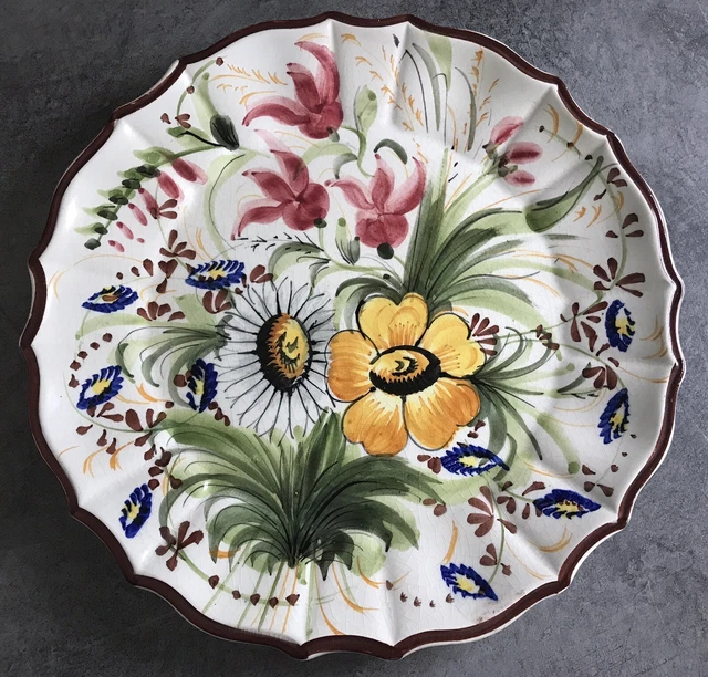 Ancienne ASSIETTE Murale en FAÏENCE BASSANO Italie, Décor Main Peinture Florale