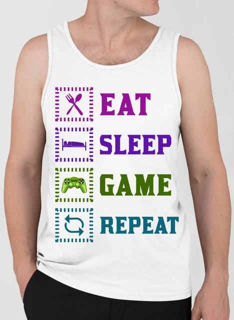 Top da uomo Eat Sleep Game Repeat | gilet serigrafato