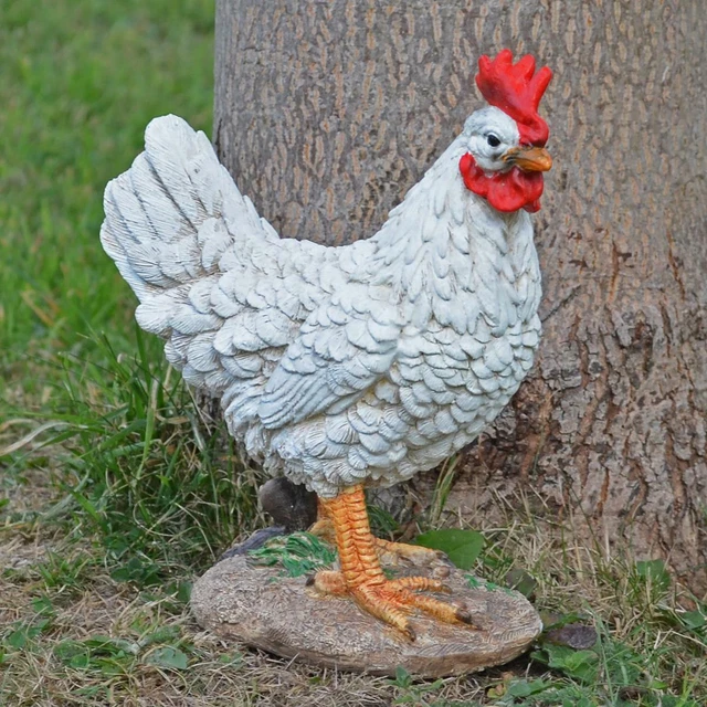 Kleines weißes Huhn Gartenornament Statue Figur Harz Rasen Terrassenskulptur