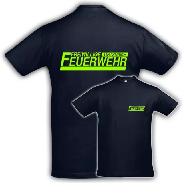 T-Shirt Shirt FREIWILLIGE FEUERWEHR+ORTSNAME LOGO1,Neondruck,Druck,Baumwolle