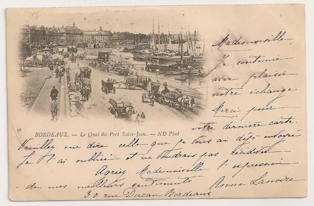 Carte postale ancienne Bordeaux Quai du Port de Saint Jean 33 CPA 1900