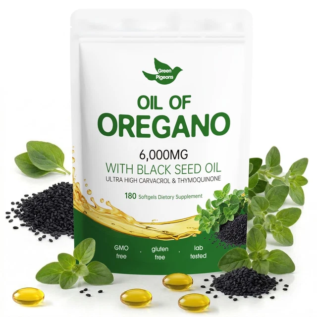 OIL OF OREGANO with Black Seed Oil 180 Count Oregano Oil Capsules with ...