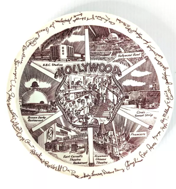 RARE Vintage Vernon Kilns Hollywood souvenir Plate w/ facsimile autographs