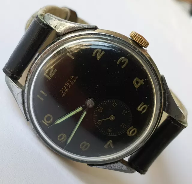 Vintage JUSTA Ancre 15Rubis Military WWII Swiss Made Wristwatch From40's