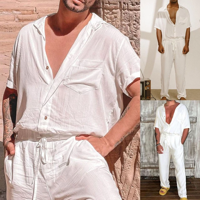 Set T-shirt Pantaloni Collo Girato Lunghezza Caviglia Uomo Maniche Corta Top Lungo