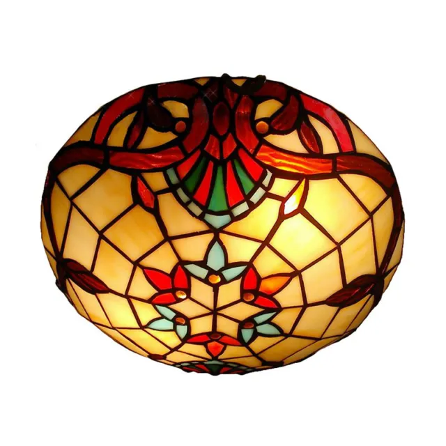 Baroque Style Flush Mount Light Tiffany Flower Art Stained Glass Ceiling Lamp