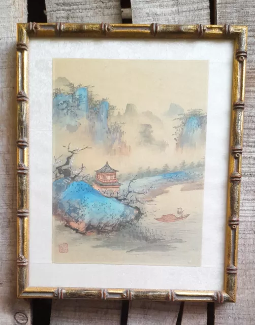 Vintage Chinese framed silk print c1950 Vintage Chinese framed silk print c1950