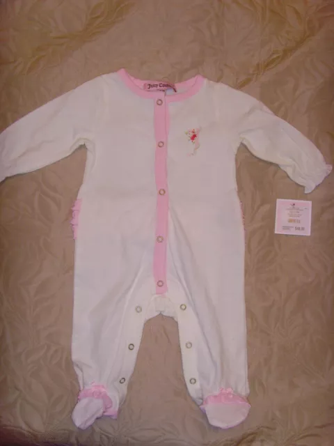 New Juicy Couture Infant/Baby Girl 1pc cotton ivory footie footed bodysuit 3-6 M