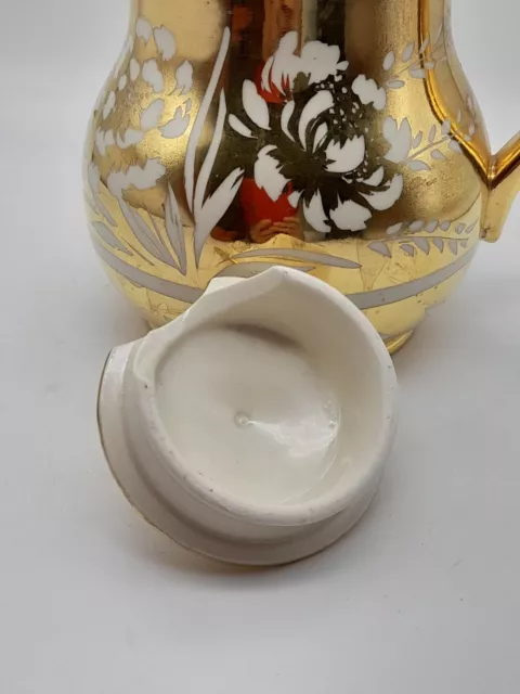 Vintage Sadler 1600 Hot Water Jug Floral Pattern Cream & Gold Lustre Ware 2