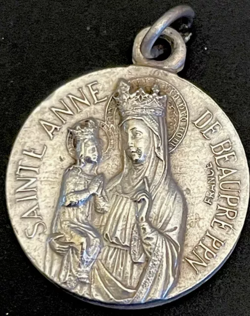 Vintage Catholic Saint St Anne De Beaupre  Silver Tone Medal France