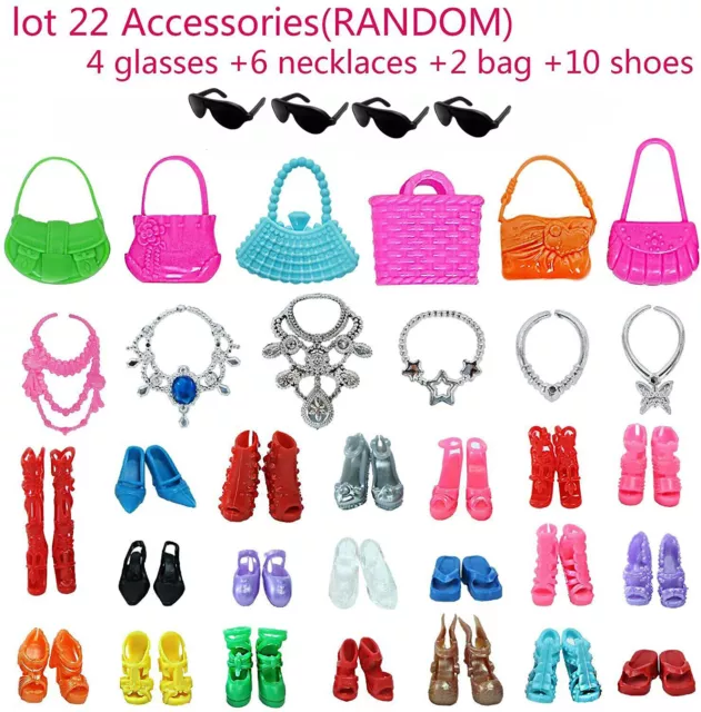 32 pcs For Doll Barbie Clothes and Accessories 10 pcs Party Dresses 22 pcs  Shoes 