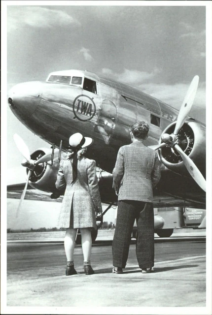 TWA Airline airplane girl boy fashion saddle shoes modern postcard