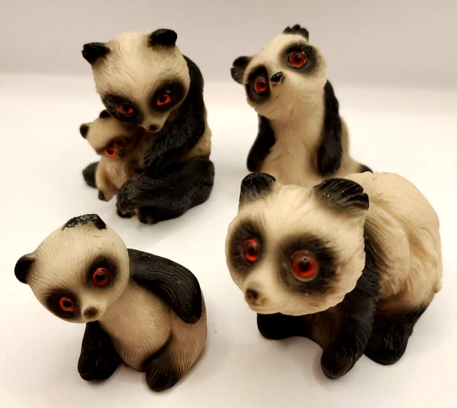 Panda Bear Family Figurines Brown Glass Eyes Resin Hand Painted Giant Panda
