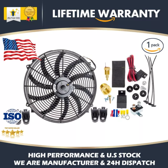 16"Electric Radiator Cooling Fan High Wiring Thermostat Relay Switch Kit 3500CFM