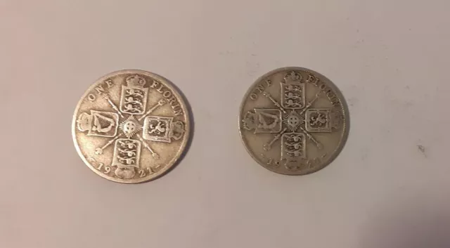 George V 1921 Silver Florin x 2 - Silver .500