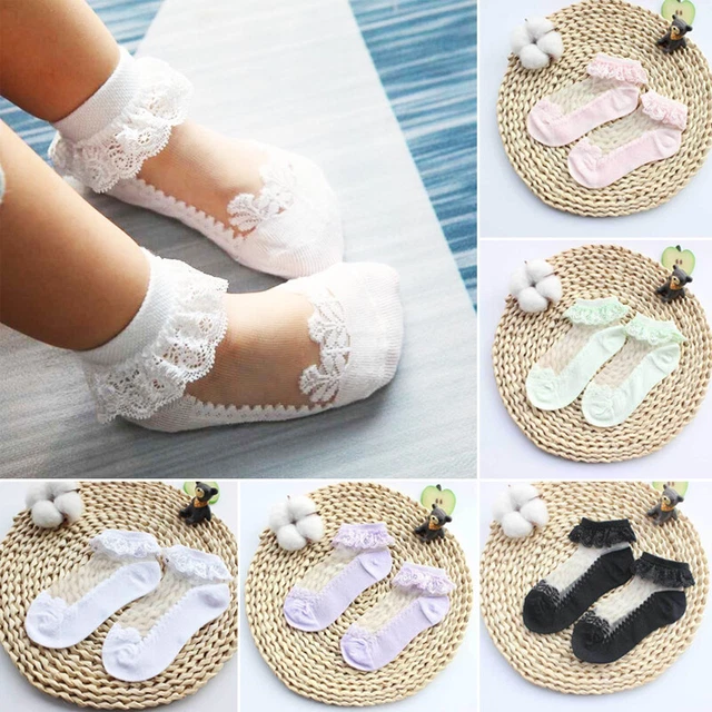 Calze Cotone Fiocco Puro Bianco Fantastico Alla Caviglia Frilly Pizzo Corto Ragazze