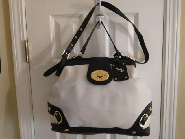 Emma Fox Handbag White Leather Classics Frame Satchel Purse W/Shoulder Strap