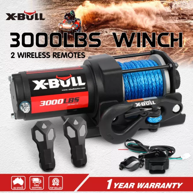 X-BULL 12V Electric Winch 3000LB ATV Winch Boat Trailer Winch Synthetic Rope 4WD