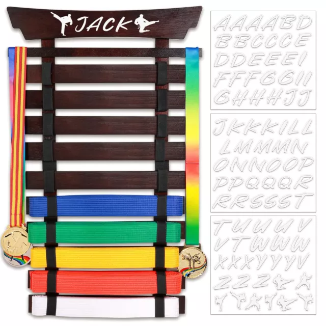 10 Belts Karate Belt Display Rack with Stickers, Taekwondo Belt Display Holde...