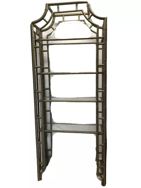 Hollywood regency Faux Bamboo Metal Tole Pagoda Etagere Bookshelf