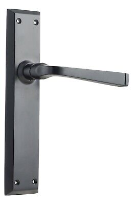 pair of matt black menton lever door handles and backplates,225 x 50 mm