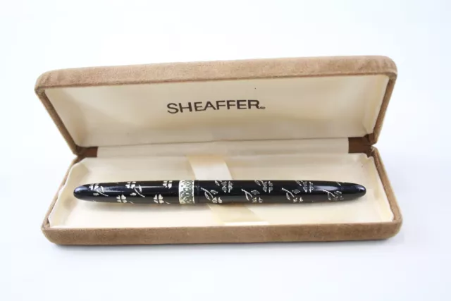 Sheaffer Lady Vintage Fountain Pen Floral Casing 14ct Gold Nib WRITING Boxed