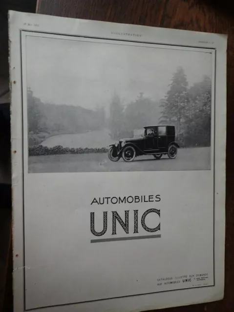 UNIC automobile PUTEAUX + bougie CHAMPION publicité papier ILLUSTRATION 1924