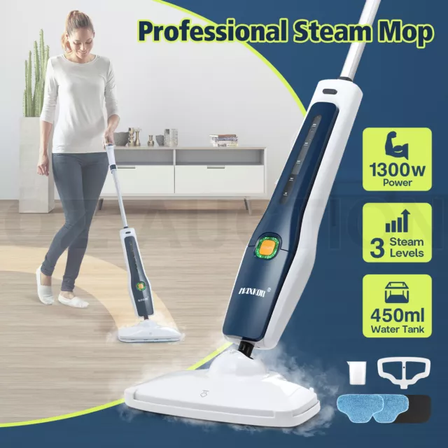 Maxkon 1300W Steam Mop Cleaner Floor Carpet Cleaning Steamer 450ML Water Tank