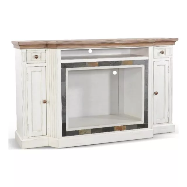 Sunny Designs Pasadena Traditional Mahogany TV Console in Marble White/Buckskin