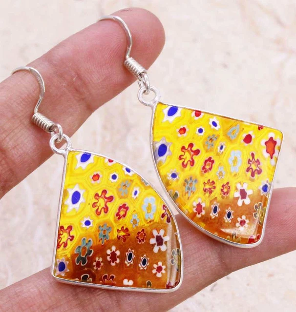 Dichroic Glass 925 Silver Plated Handmade Earrings of 1.5" Ethnic Gift
