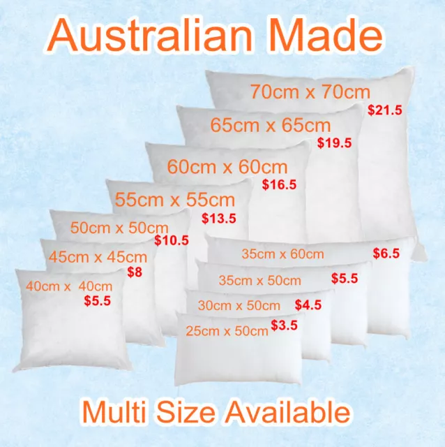 Aus Made NEW Cushion Inserts Premium Polyester Fibre Filling(Multi Size Choice)