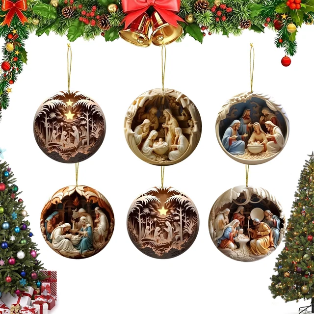 BRUBAKER 4 pezzi set presepi in legno ciondolo - ornamenti albero Maria e Giuseppe con Gesù - ornamenti albero di Natale in legno - dipinto a mano