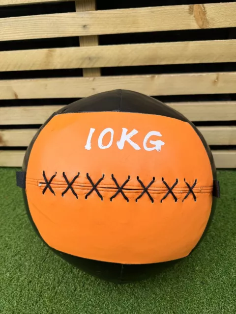 10kg Leather Slam Ball Medicine Gym Training, Black Orang, Perfect Cond, RRP £40