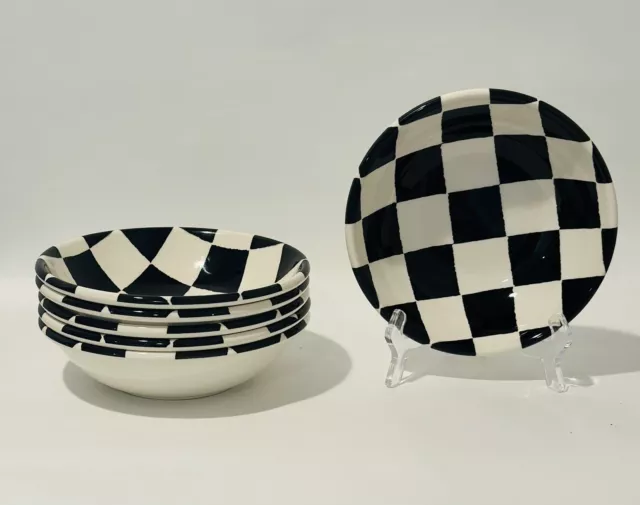 6 Royal Stafford Bowls Black White Checkered Allover Pattern Made In England 7.5