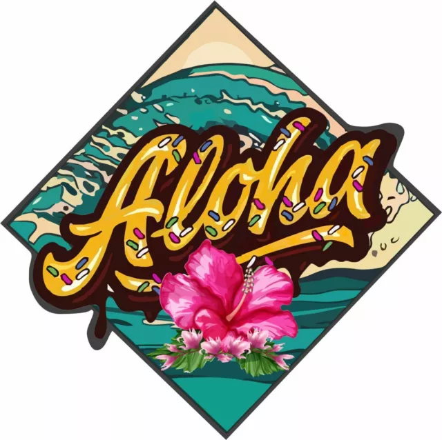 ALOHA Hawaiianisch, Blume, Surfen Vinyl Aufkleber EURO Auto Van Laptop Hibiskus
