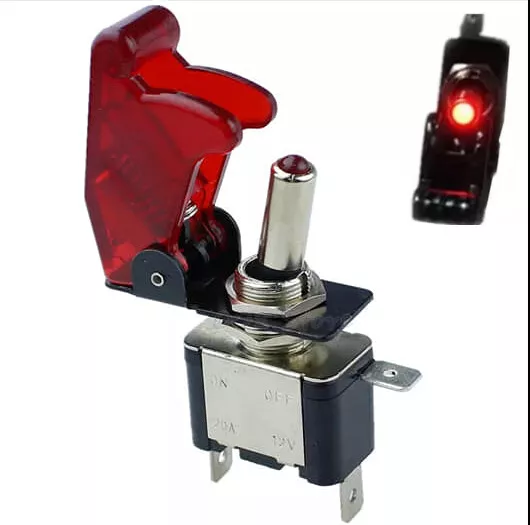 interruttore ON - OFF a levetta 12v - 20A illuminato con spia led colore rosso