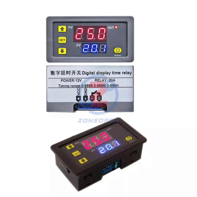 DC 12V/AC 110-220V LED Dual Display Cycle Timing Delay Relay Module 0-999 Hours