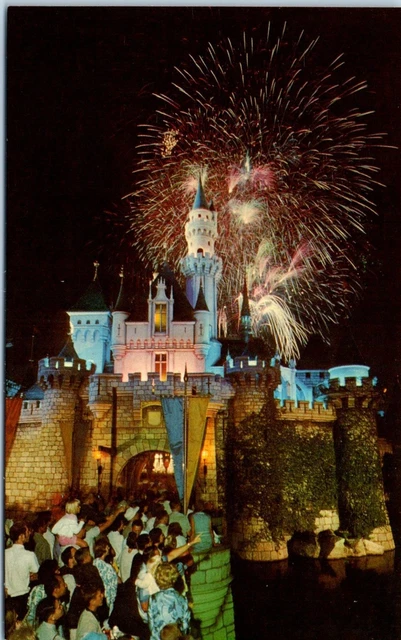 1960s Fireworks in the Sky Sleeping Beauty Castle Disneyland Postcard