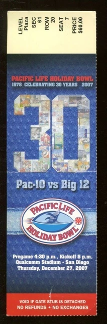 2007 Holiday Bowl Full Ticket 12/27 Texas Longhorns v Arizona State 56878