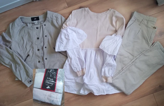 Womans Size 10 CREAM/ WHITE Clothes Bundle Jacket Trousers Top Thongs H&M, NEW