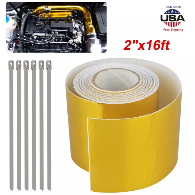 2" 16ft Gold  Heat Barrier Shield Roll Fiberglass Wrap Tape Exhaust Protection