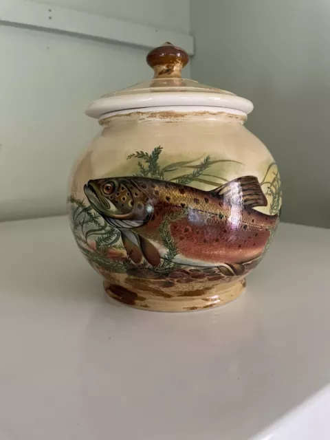 Vintage Robert Gordon Signed Australia Rustic Trout Canister/biscuit Barrel